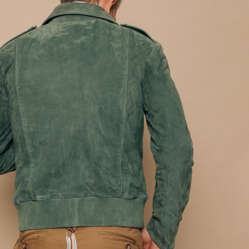 Veste en daim rétro avec poche poitrine et fermeture éclair pour hommes | Vezzo