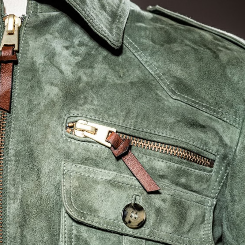 Veste en daim rétro avec poche poitrine et fermeture éclair pour hommes | Vezzo