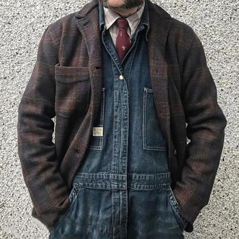 Veste ample à revers à carreaux rétro pour hommes | Vezzo