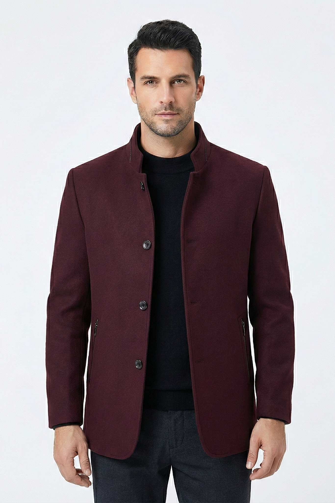 Manteau long à col montant en laine chaude pour hommes | Vezzo