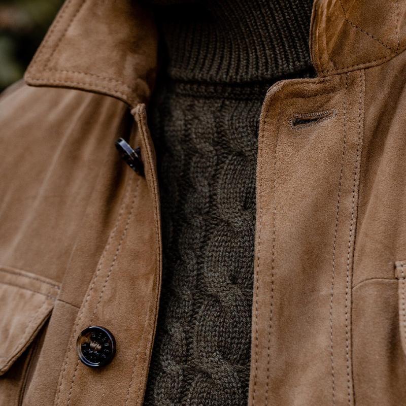 Veste en daim unie multi-poches à revers vintage pour hommes | Vezzo