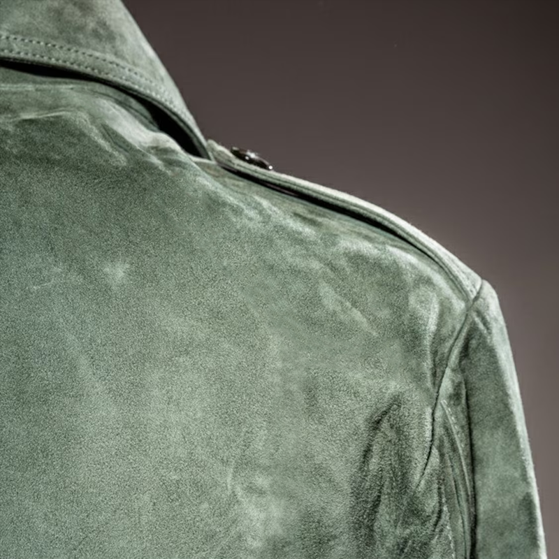 Veste en daim rétro avec poche poitrine et fermeture éclair pour hommes | Vezzo