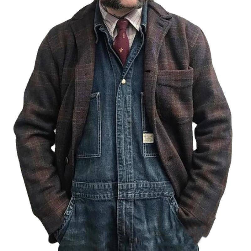 Veste ample à revers à carreaux rétro pour hommes | Vezzo
