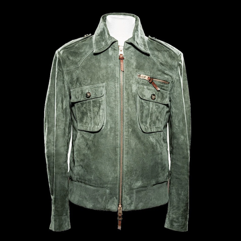 Veste en daim rétro avec poche poitrine et fermeture éclair pour hommes | Vezzo