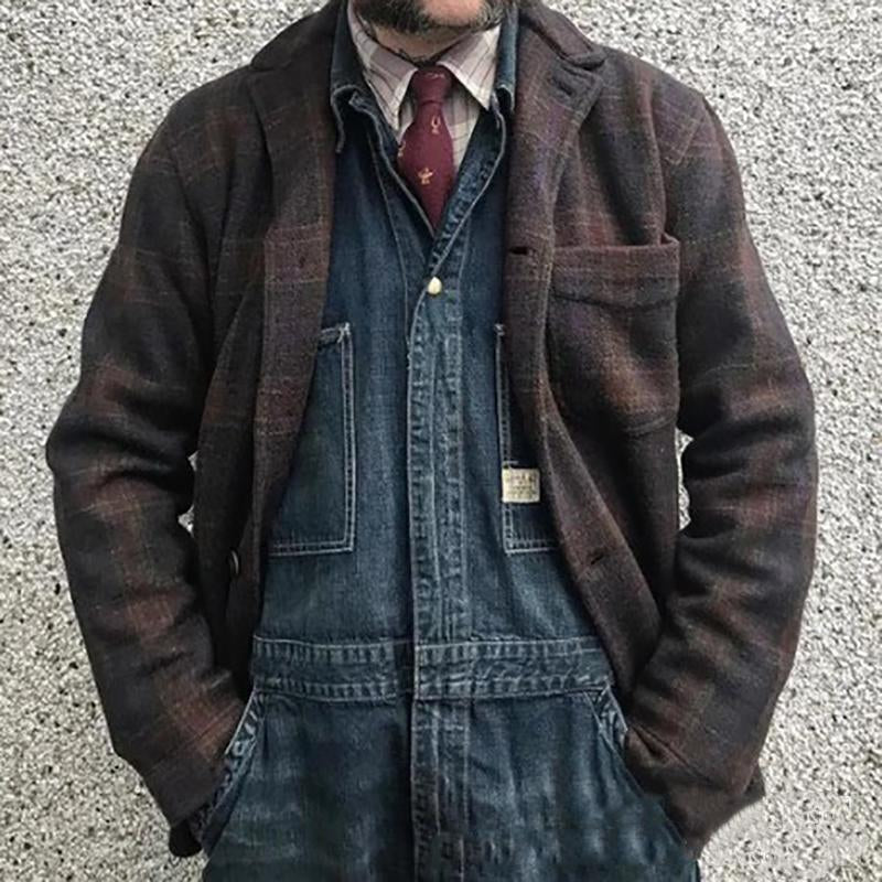 Veste ample à revers à carreaux rétro pour hommes | Vezzo