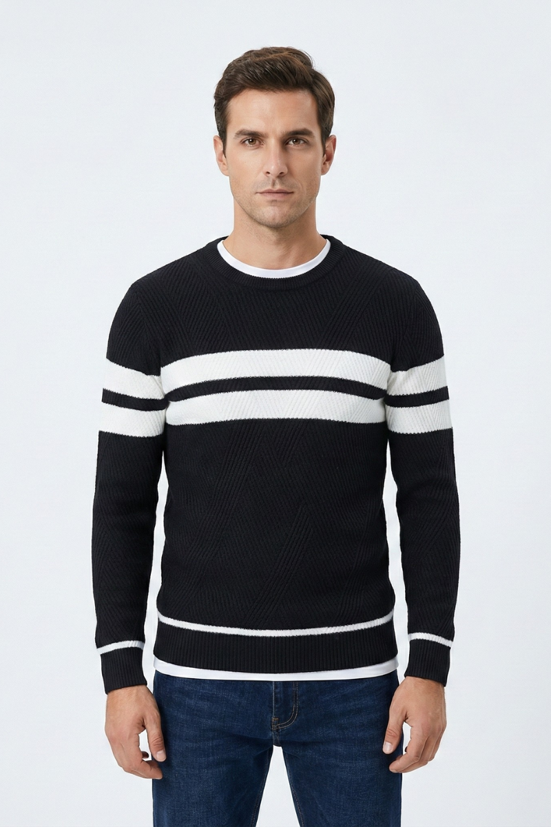 Pull col rond en coton à rayures Zander Field | Vezzo
