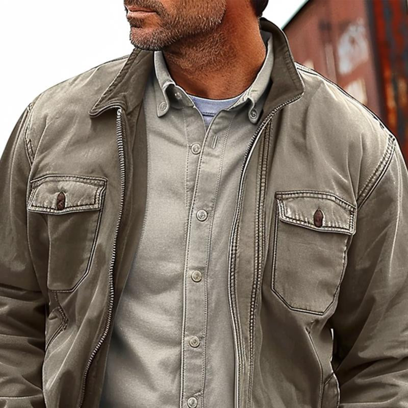 Veste zippée vintage en toile vieillie pour hommes | Vezzo