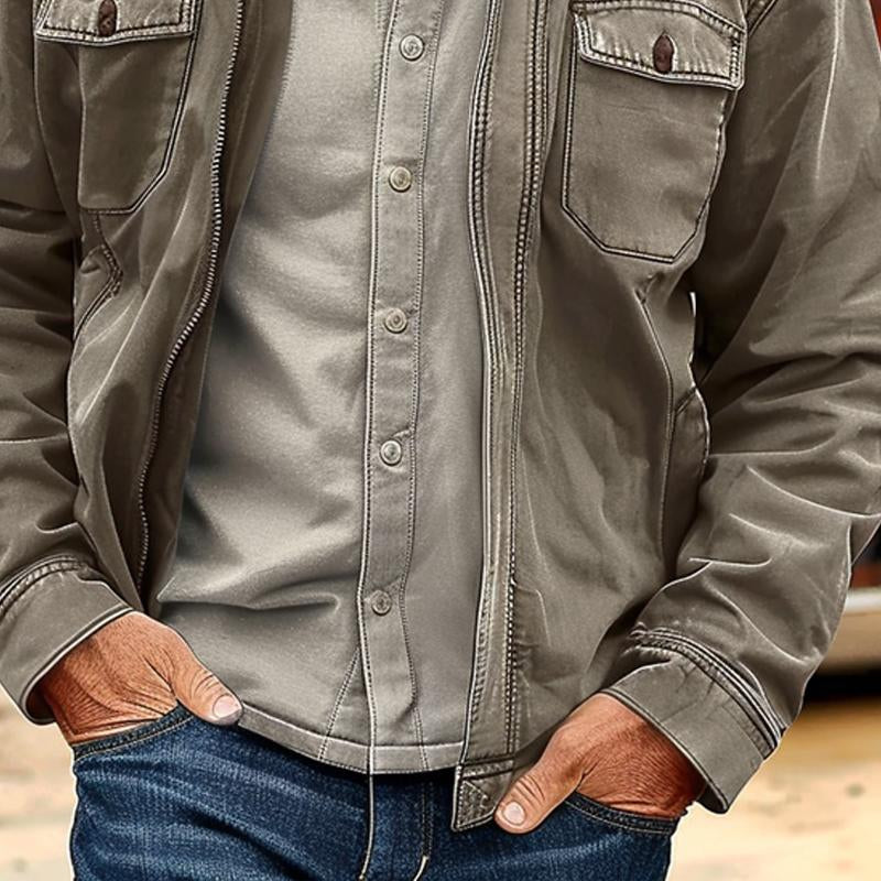 Veste zippée vintage en toile vieillie pour hommes | Vezzo