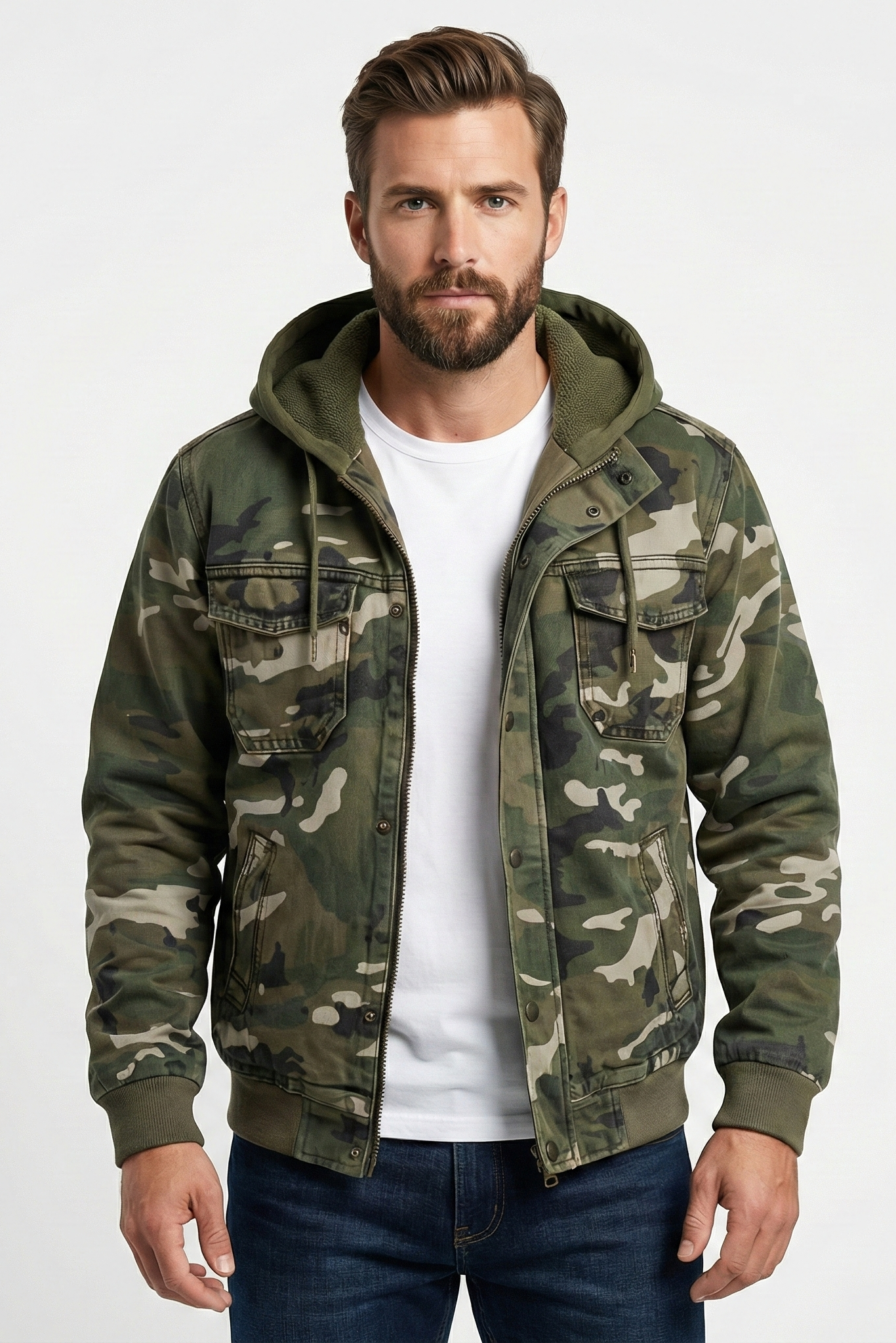 Veste cargo zippée camouflage pour hommes | Vezzo