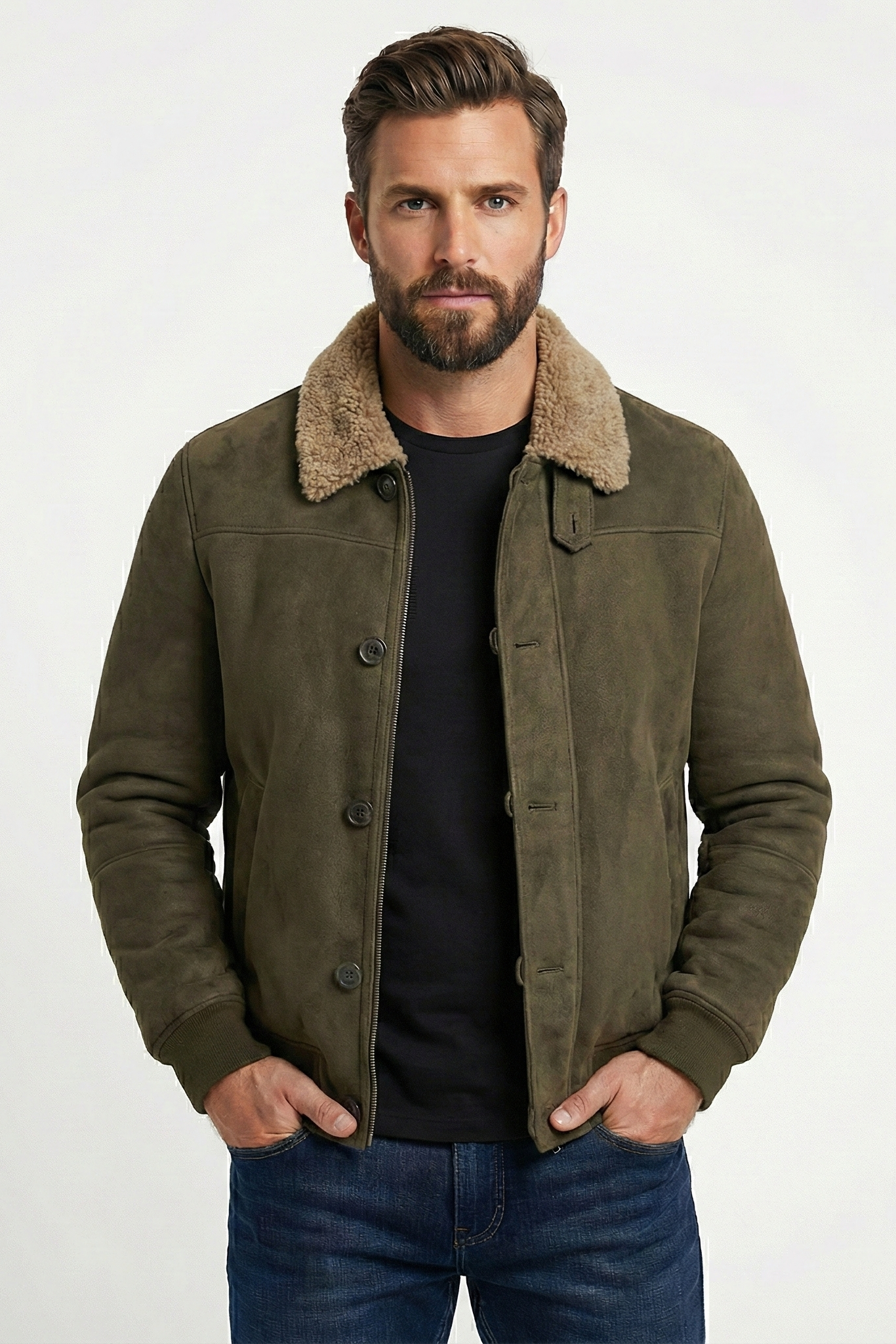 Veste vintage en daim de couleur unie pour hommes | Vezzo
