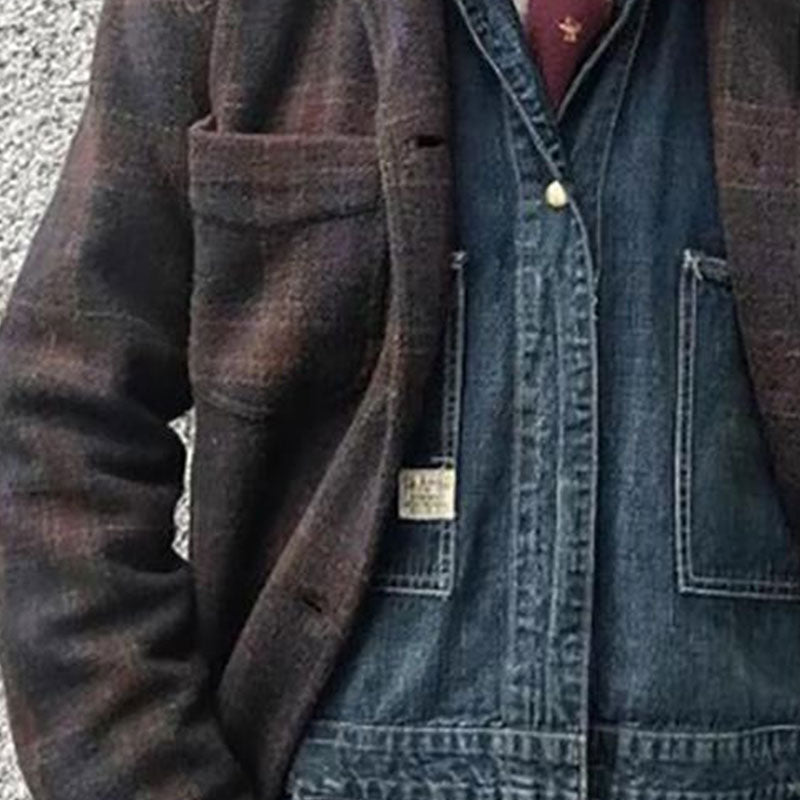 Veste ample à revers à carreaux rétro pour hommes | Vezzo