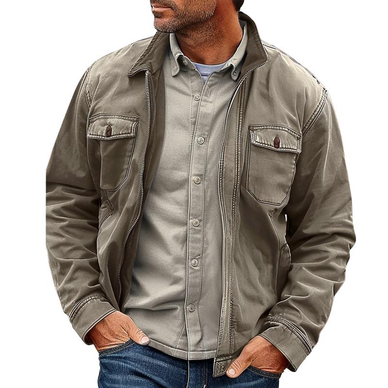 Veste zippée vintage en toile vieillie pour hommes | Vezzo